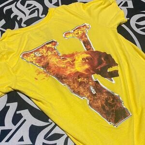 Juice WRLD 999 Vlone Inferno Flame Skull Yellow Tee Shirt